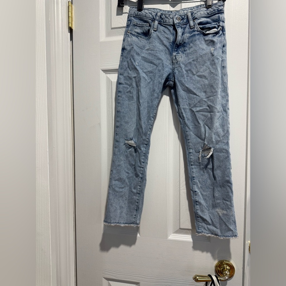 Light Blue Distressed GAP Girls Girlfriend Jeans